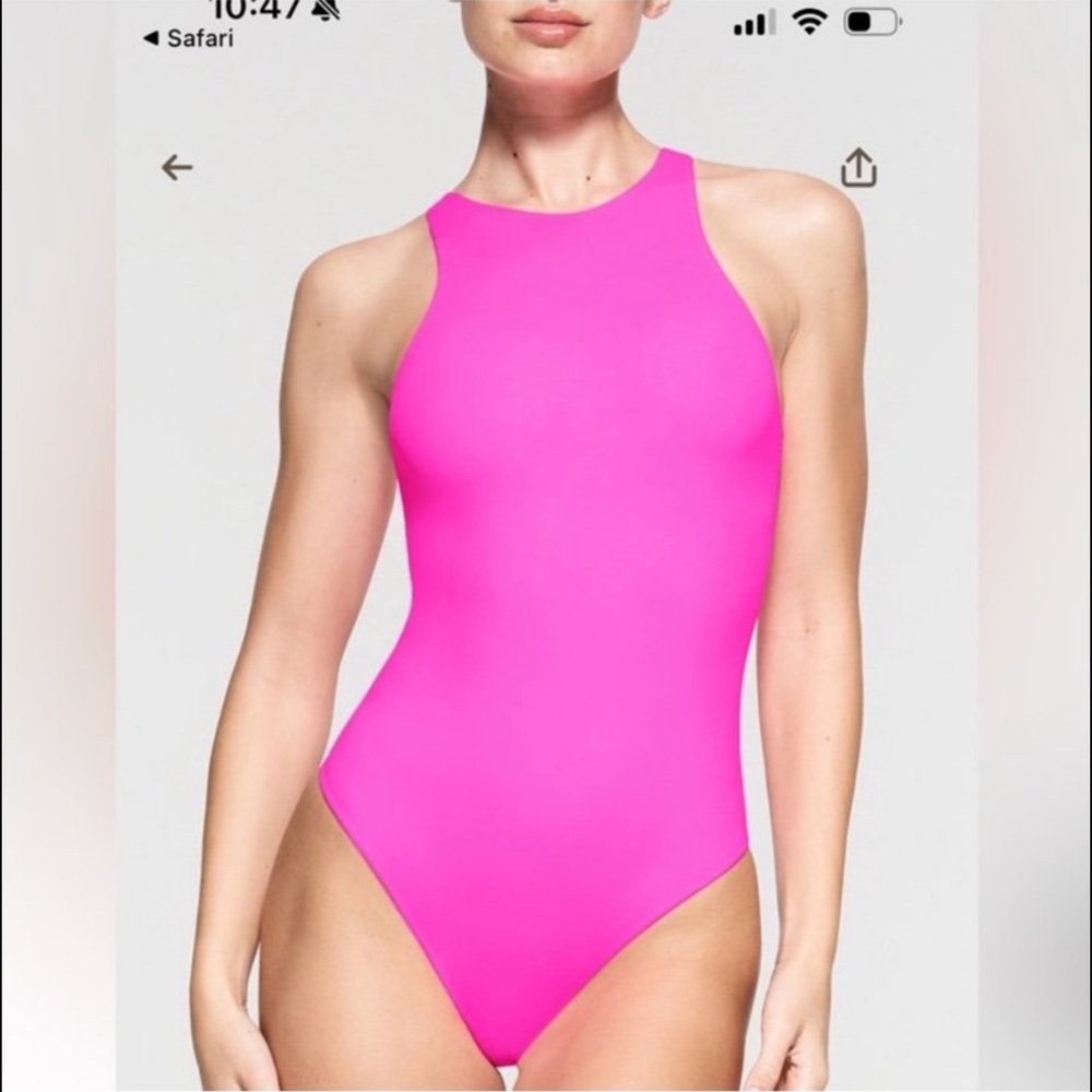 SKIMS Neon Pink High-Neck Bodysuit - Picture 2 of 3